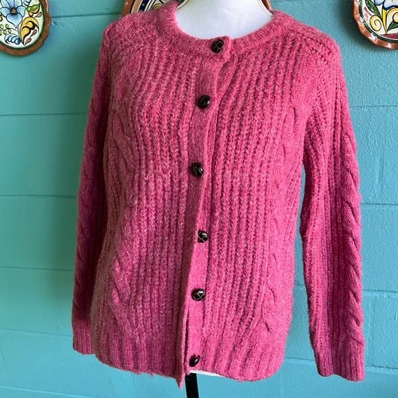 Mo:vint New York Pink Cable Knit Cardigan - Picture 3 of 12